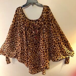 LaROK Leopard Embellished Ruffled V Neckline Tunic - Size M